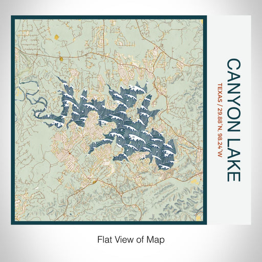 Rendered View of Canyon Lake Texas Map on 17oz Stainless Steel Insulated Tumbler in Woodblock Map Style