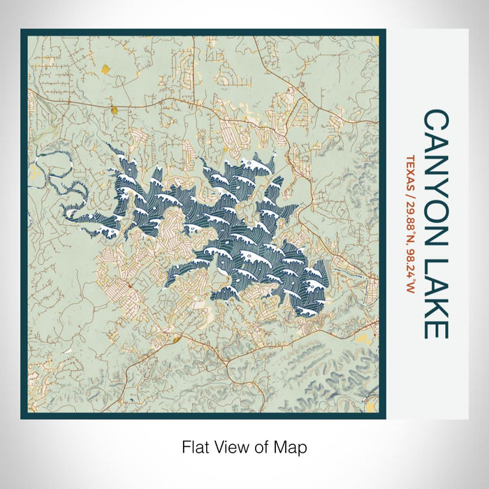 Rendered View of Canyon Lake Texas Map on 17oz Stainless Steel Insulated Tumbler in Woodblock Map Style