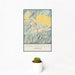 12x18 Canyonville Oregon Map Print Portrait Orientation in Woodblock Style With Small Cactus Plant in White Planter