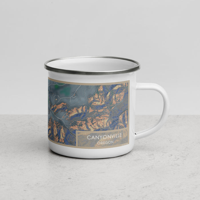 Right View Custom Canyonville Oregon Map Enamel Mug in Afternoon