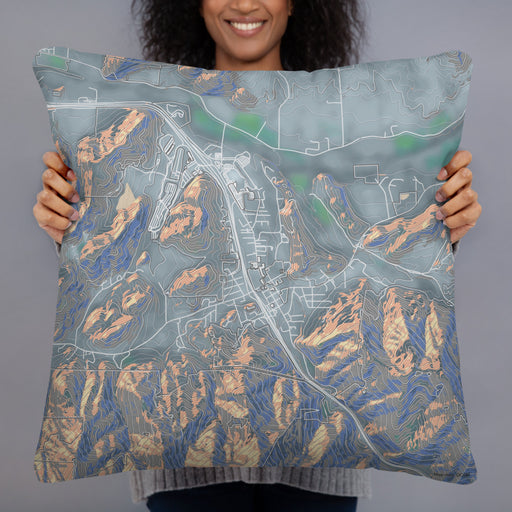 Person holding 22x22 Custom Canyonville Oregon Map Throw Pillow in Afternoon