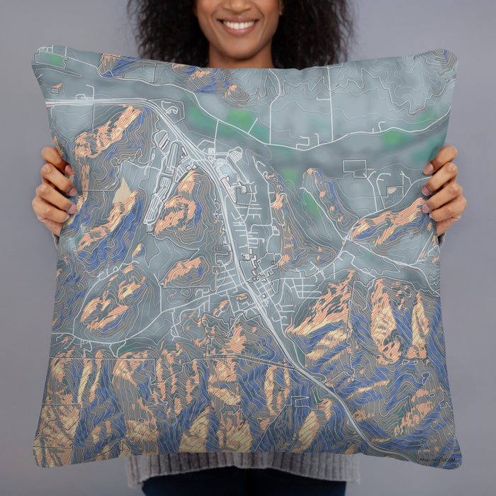Person holding 22x22 Custom Canyonville Oregon Map Throw Pillow in Afternoon