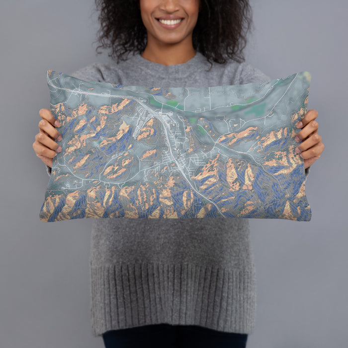 Person holding 20x12 Custom Canyonville Oregon Map Throw Pillow in Afternoon