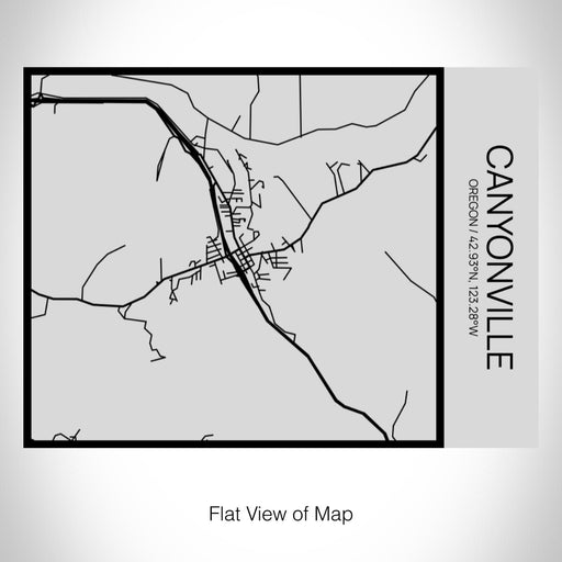 Rendered View of Canyonville Oregon Map on 20oz Stainless Steel Insulated Bottle with Bamboo Top with printed Tactile Lines Map in Black