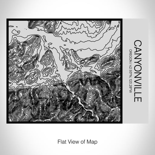 Rendered View of Canyonville Oregon Map on 20oz Stainless Steel Insulated Bottle with Bamboo Top with printed Tactile Lines Map in Black