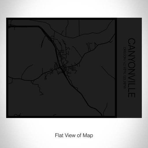 Rendered View of Canyonville Oregon Map on 20oz Stainless Steel Insulated Bottle with Bamboo Top in Matte Black with printed Tactile Lines Map in Black
