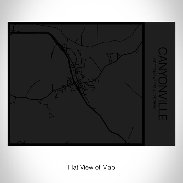 Rendered View of Canyonville Oregon Map on 20oz Stainless Steel Insulated Bottle with Bamboo Top in Matte Black with printed Tactile Lines Map in Black