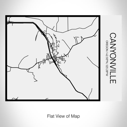 Rendered View of Canyonville Oregon Map on 20oz Stainless Steel Insulated Bottle with Bamboo Top in Matte White with printed Tactile Lines Map in Black