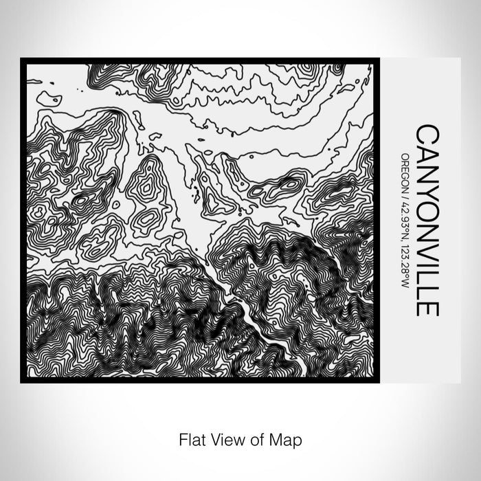 Rendered View of Canyonville Oregon Map on 20oz Stainless Steel Insulated Bottle with Bamboo Top in Matte White with printed Tactile Lines Map in Black