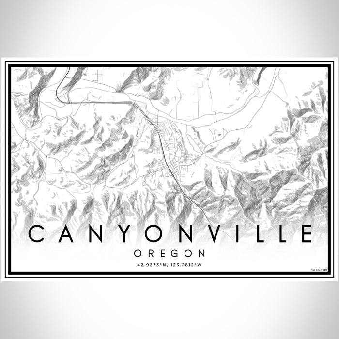 Canyonville Oregon Map Print Landscape Orientation in Classic Style With Shaded Background