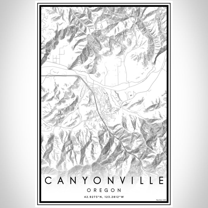 Canyonville Oregon Map Print Portrait Orientation in Classic Style With Shaded Background
