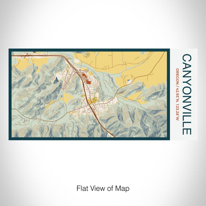 Rendered View of Canyonville Oregon Map on 17oz Stainless Steel Insulated Bottle with printed woodblock style map