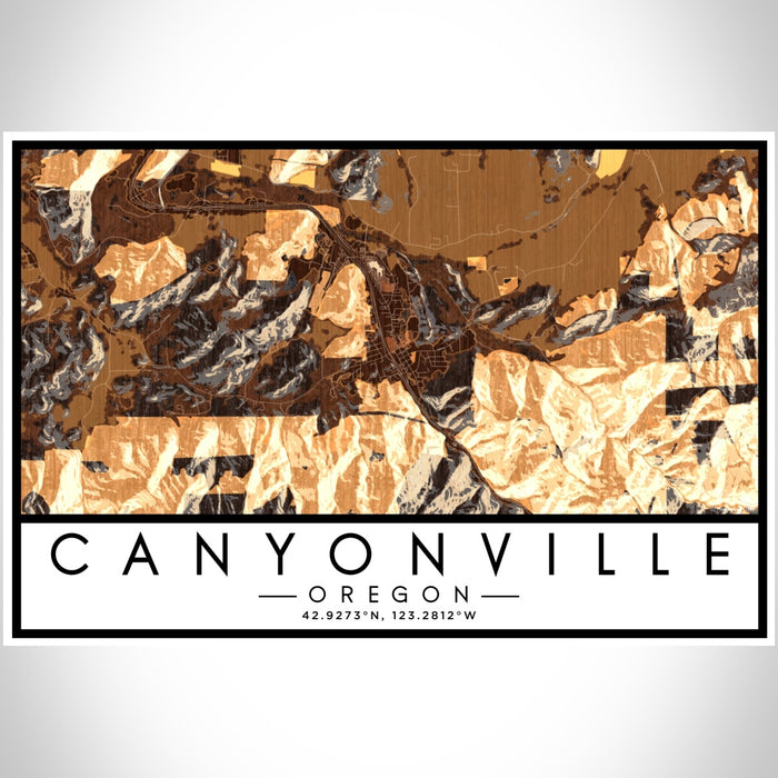Canyonville Oregon Map Print Landscape Orientation in Ember Style With Shaded Background