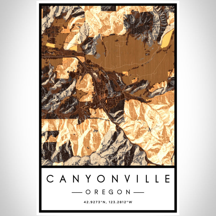 Canyonville Oregon Map Print Portrait Orientation in Ember Style With Shaded Background