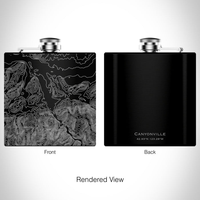 Rendered View of Canyonville Oregon Map on 6oz Stainless Steel Flask in Black