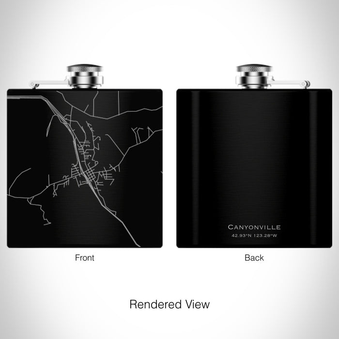 Rendered View of Canyonville Oregon Map on 6oz Stainless Steel Flask in Black