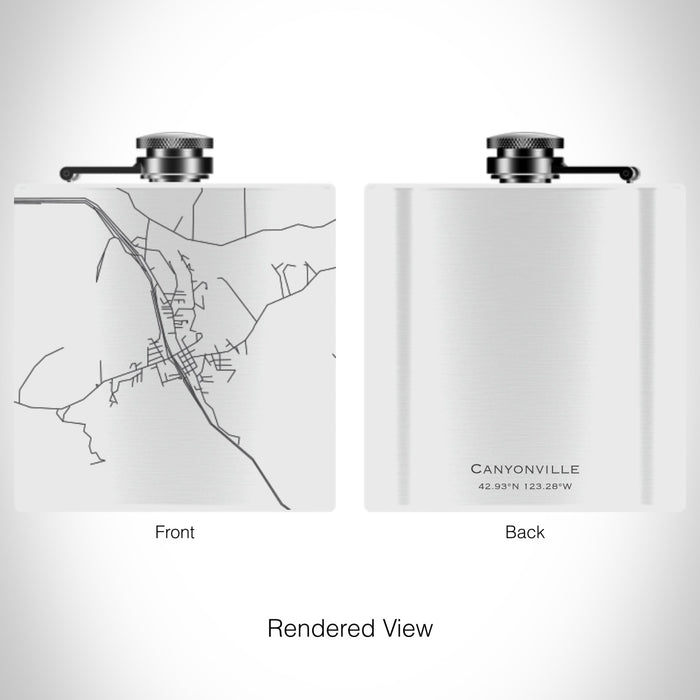 Rendered View of Canyonville Oregon Map on 6oz Stainless Steel Flask in White