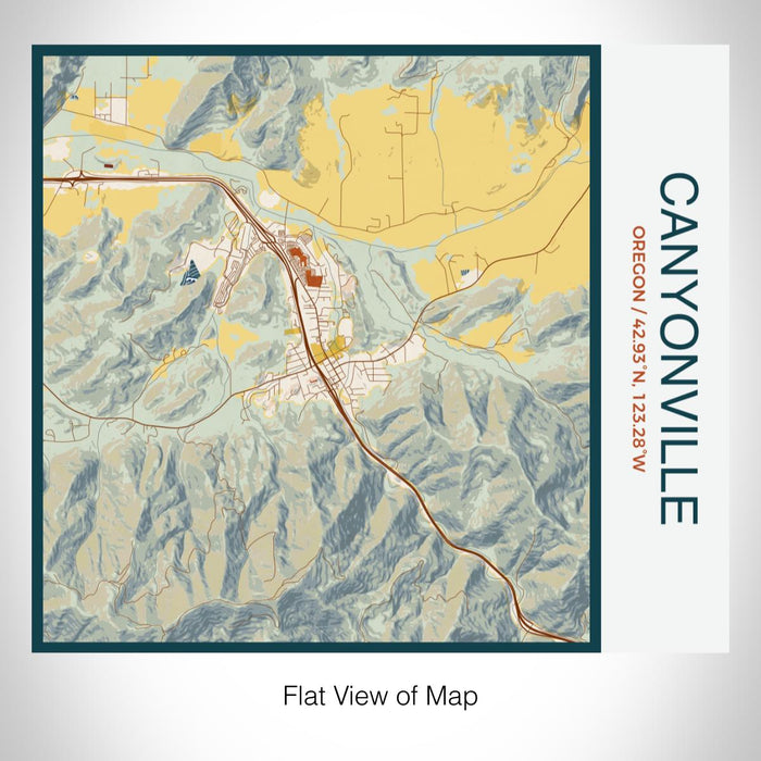 Rendered View of Canyonville Oregon Map on 17oz Stainless Steel Insulated Tumbler in Woodblock Map Style