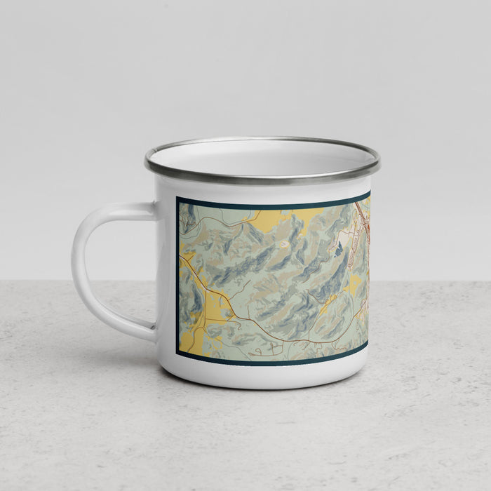 Left View Custom Canyonville Oregon Map Enamel Mug in Woodblock