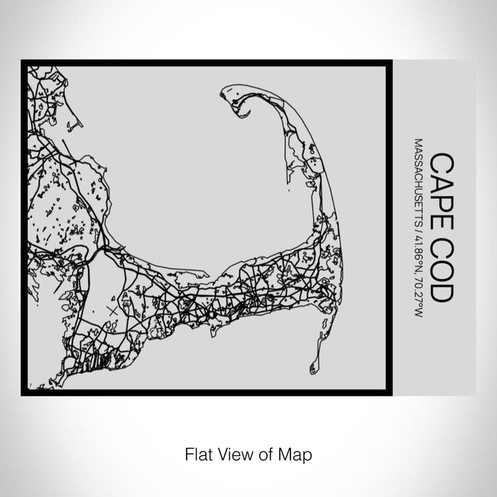 Rendered View of Cape Cod Massachusetts Map on 20oz Stainless Steel Insulated Bottle with Bamboo Top with printed Tactile Lines Map in Black