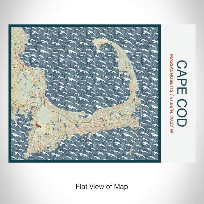 Rendered View of Cape Cod Massachusetts Map on 20oz Stainless Steel Insulated Bottle with Bamboo Top with printed woodblock style map