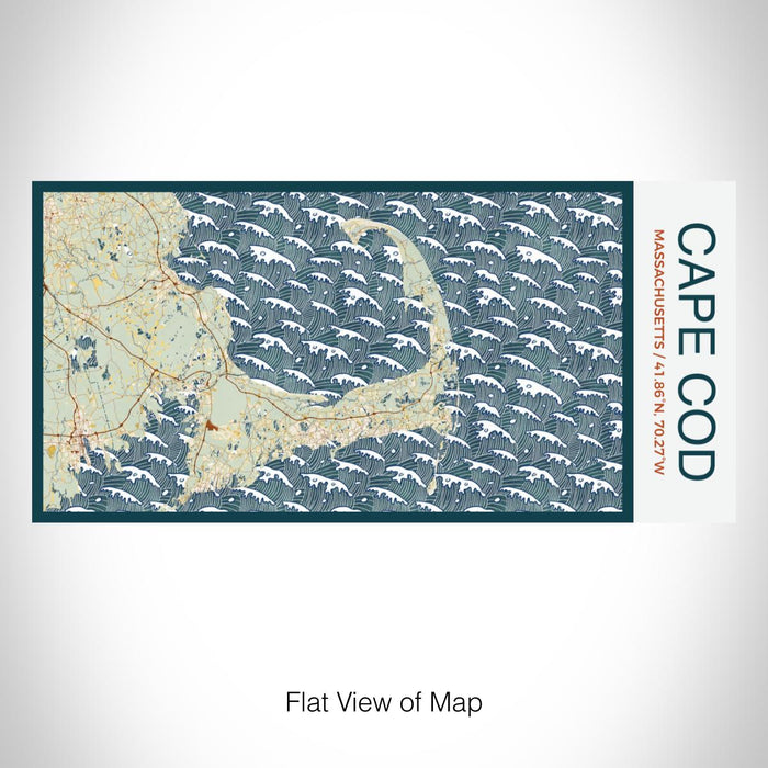 Rendered View of Cape Cod Massachusetts Map on 17oz Stainless Steel Insulated Bottle with printed woodblock style map