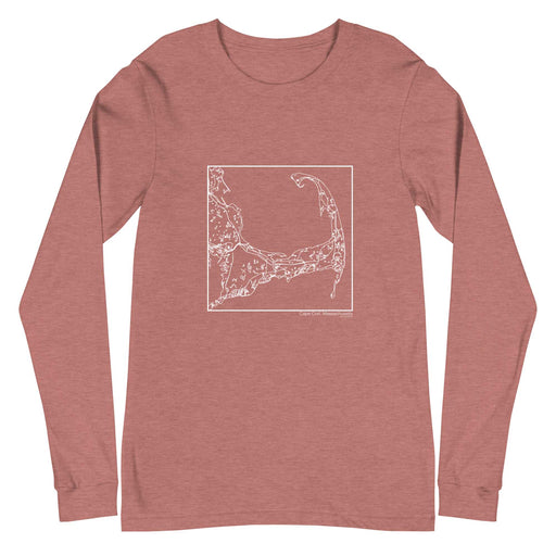 Cape Cod Massachusetts  Map Unisex Long-Sleeve T-shirt with City inscription in Heather Mauve