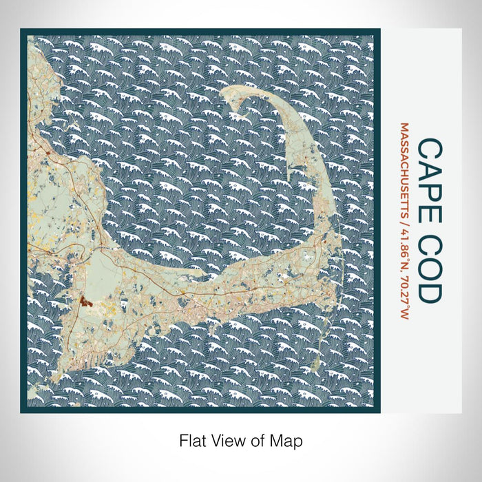 Rendered View of Cape Cod Massachusetts Map on 17oz Stainless Steel Insulated Tumbler in Woodblock Map Style