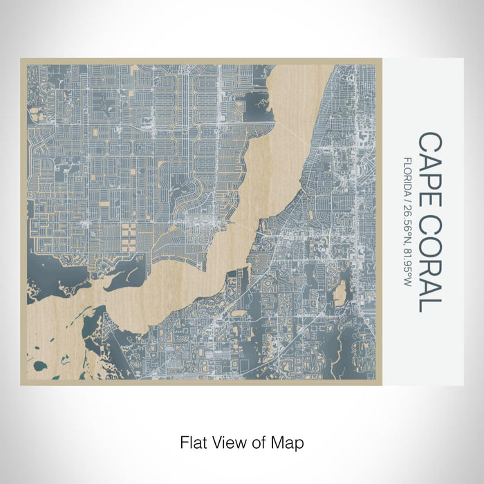 Rendered View of Cape Coral Florida Map on 20oz Stainless Steel Insulated Bottle with Bamboo Top with printed afternoon style map