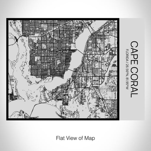 Rendered View of Cape Coral Florida Map on 20oz Stainless Steel Insulated Bottle with Bamboo Top with printed Tactile Lines Map in Black