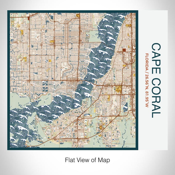 Rendered View of Cape Coral Florida Map on 17oz Stainless Steel Insulated Tumbler in Woodblock Map Style
