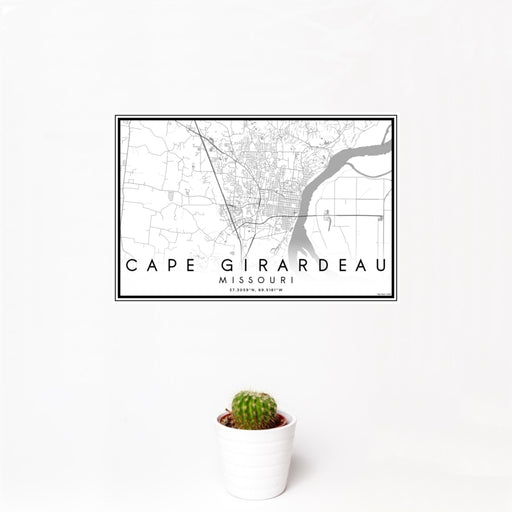 12x18 Cape Girardeau Missouri Map Print Landscape Orientation in Classic Style With Small Cactus Plant in White Planter