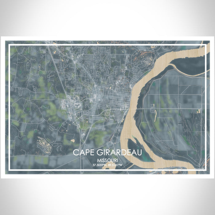 Cape Girardeau Missouri Map Print Landscape Orientation in Afternoon Style With Shaded Background