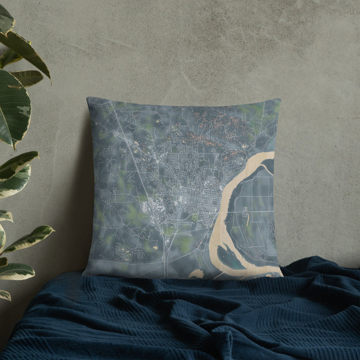 Custom Cape Girardeau Missouri Map Throw Pillow in Afternoon on Bedding Against Wall