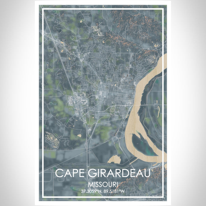 Cape Girardeau Missouri Map Print Portrait Orientation in Afternoon Style With Shaded Background