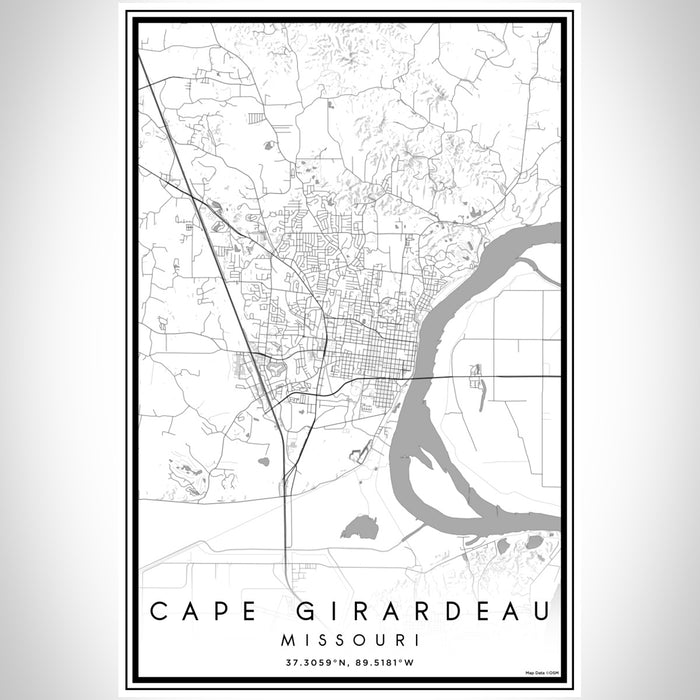 Cape Girardeau Missouri Map Print Portrait Orientation in Classic Style With Shaded Background
