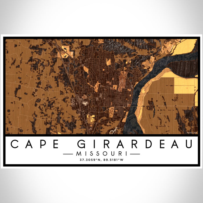 Cape Girardeau Missouri Map Print Landscape Orientation in Ember Style With Shaded Background