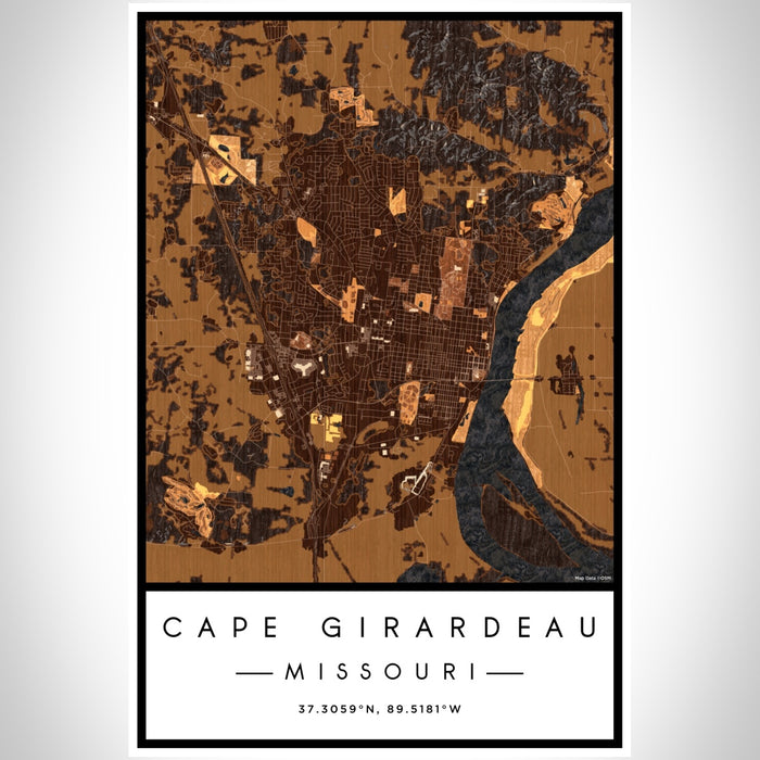 Cape Girardeau Missouri Map Print Portrait Orientation in Ember Style With Shaded Background