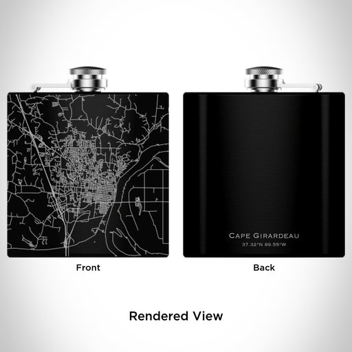Rendered View of Cape Girardeau Missouri Map Engraving on 6oz Stainless Steel Flask in Black