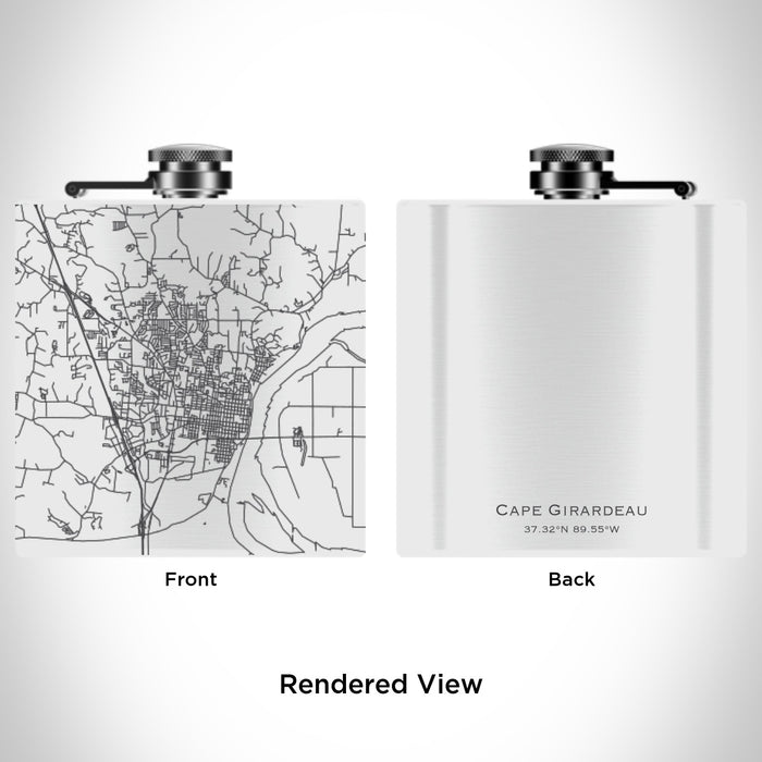 Rendered View of Cape Girardeau Missouri Map Engraving on 6oz Stainless Steel Flask in White