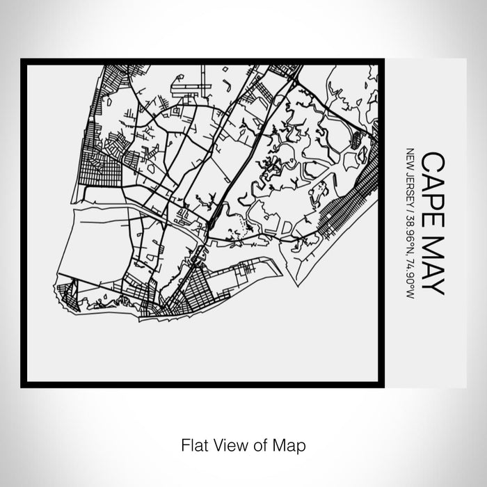 Rendered View of Cape May New Jersey Map on 20oz Stainless Steel Insulated Bottle with Bamboo Top in Matte White with printed Tactile Lines Map in Black