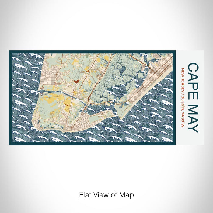 Rendered View of Cape May New Jersey Map on 17oz Stainless Steel Insulated Bottle with printed woodblock style map