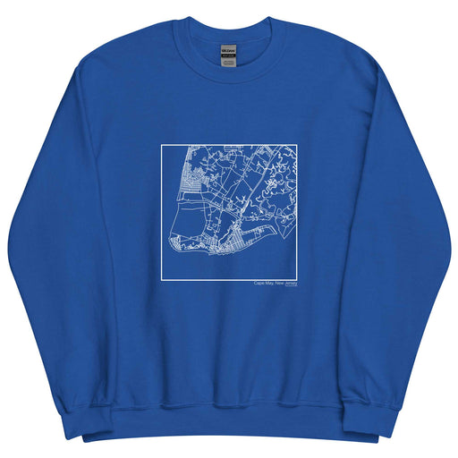 Cape May New Jersey  Map Unisex Crewneck Sweater with City inscription in Royal Blue