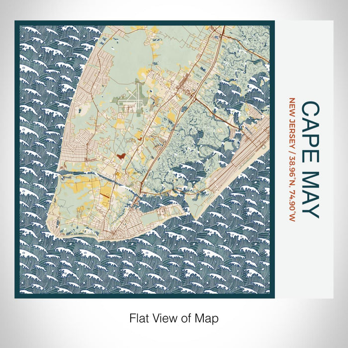 Rendered View of Cape May New Jersey Map on 17oz Stainless Steel Insulated Tumbler in Woodblock Map Style