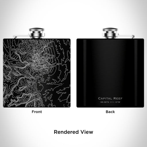 Rendered View of Capital Reef National Park Map Engraving on 6oz Stainless Steel Flask in Black
