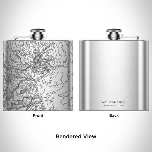 Rendered View of Capital Reef National Park Map Engraving on 6oz Stainless Steel Flask