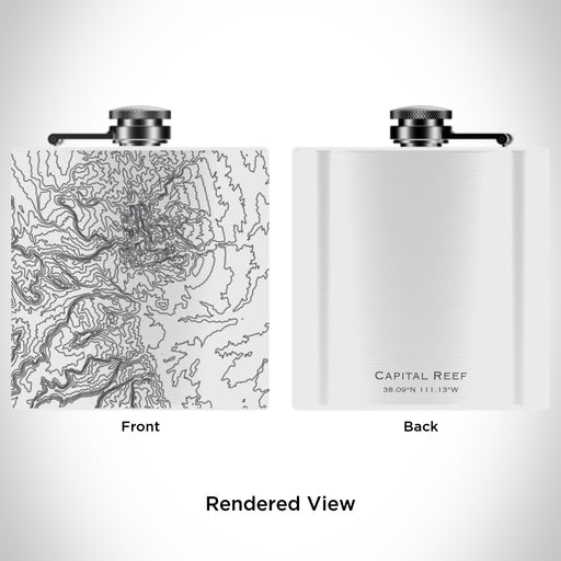 Rendered View of Capital Reef National Park Map Engraving on 6oz Stainless Steel Flask in White