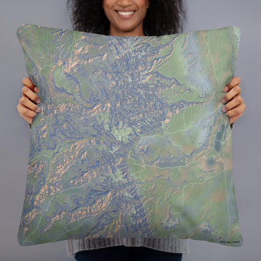 Person holding 22x22 Custom Capitol Reef National Park Map Throw Pillow in Afternoon