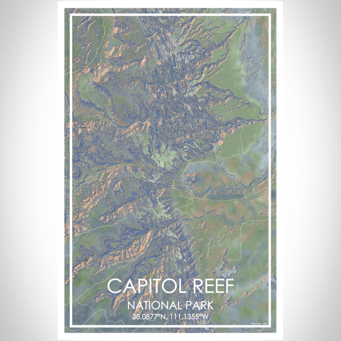 Capitol Reef National Park Map Print Portrait Orientation in Afternoon Style With Shaded Background