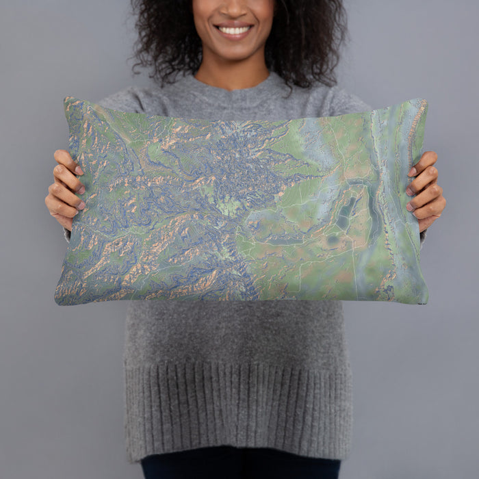 Person holding 20x12 Custom Capitol Reef National Park Map Throw Pillow in Afternoon